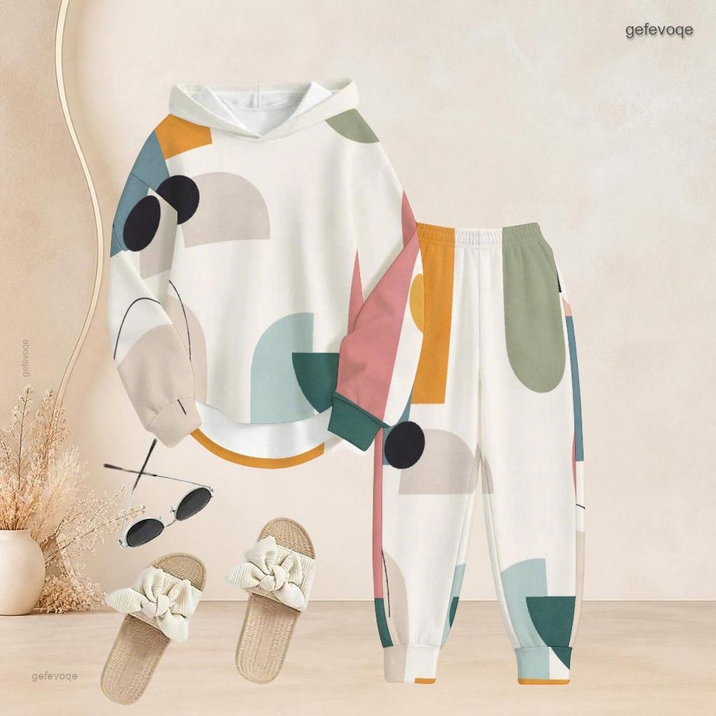 Women Plus Size Two Piece Outfit Long Sleeve Hooded Printed Top Cuffed Pants Black Grey Blue