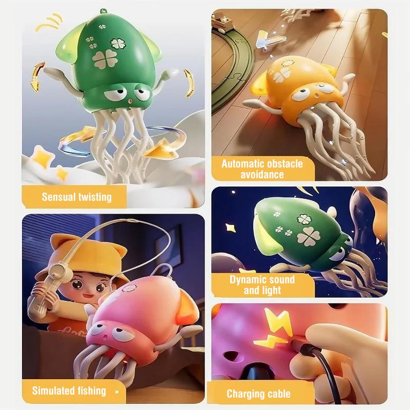 Electric Dancing Squid Octopus Dancer Novelty  Fidget Toys Luminous Music Baby Crawling  Toys Games For Kids Children Pets Cats