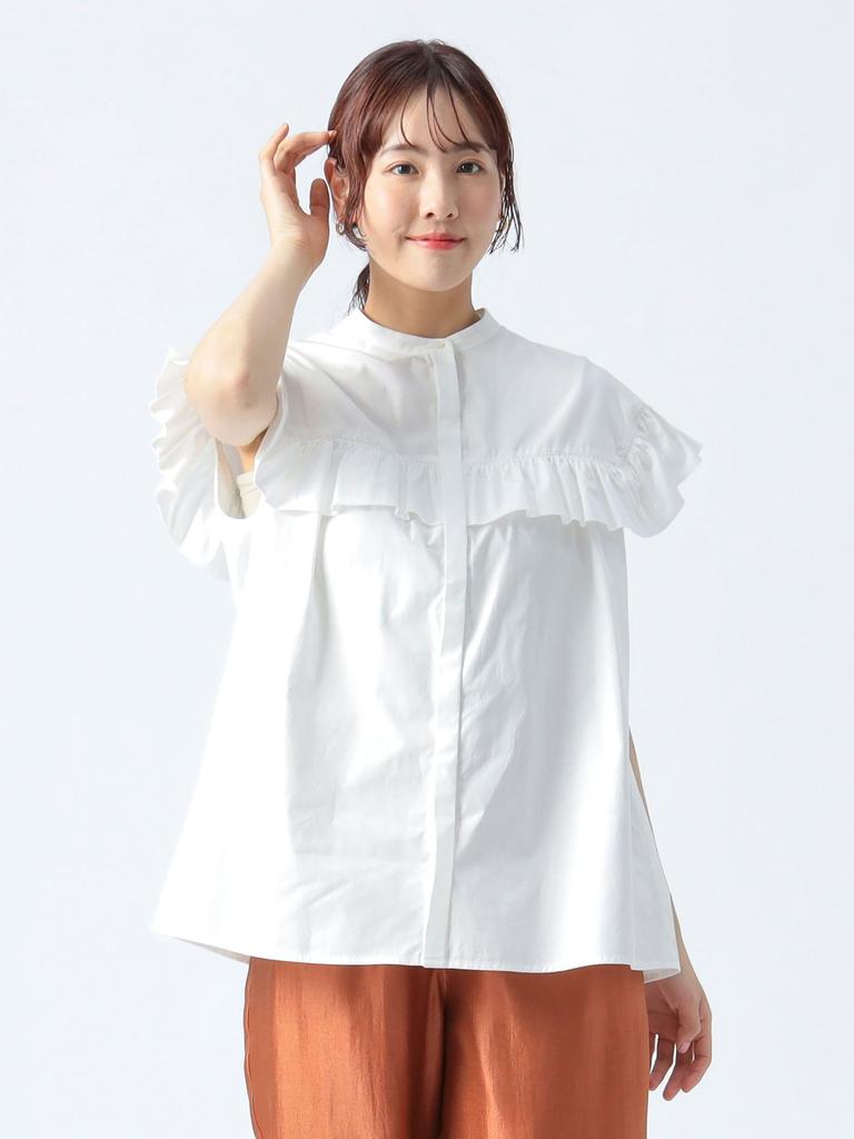 Beams Heart Band Frill FREE Women's S/S Shirt, Collar, Blouse, OFF_WHT