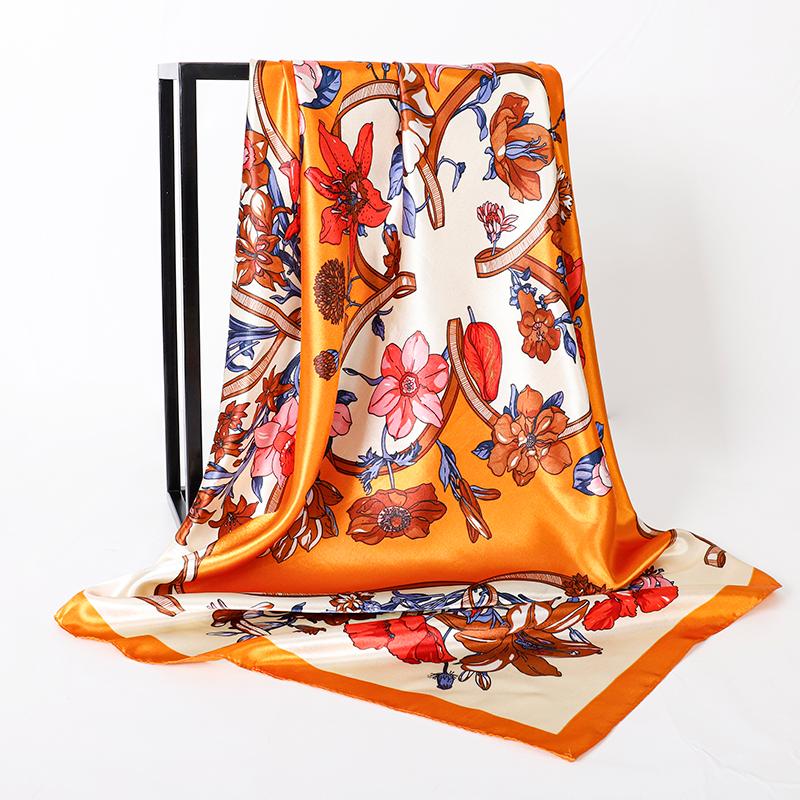2025 Fashion Silk Square Scarf for Women Hair Band Soft Neckerchief Vintage Hijab Flower Print Headscarf Female Pashmina Bandana