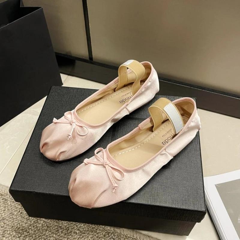 2025 Spring New Bow Ballet Flat Shoes Female Temperament Mary Jane Ballerina Shallow Mouth Single Shoes  Luxury Shoes