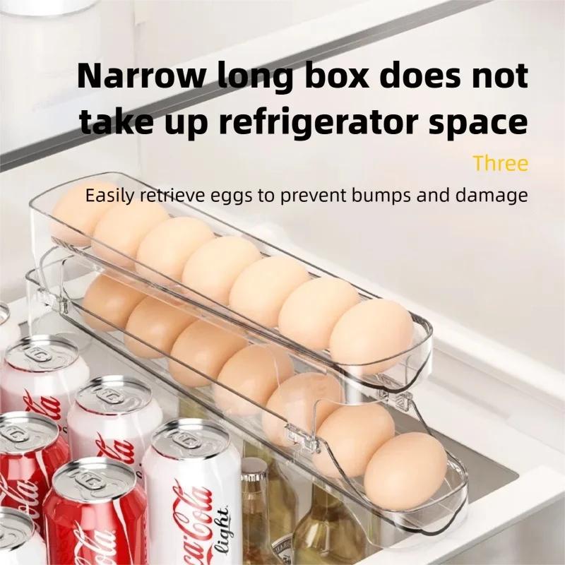 Practical Bilayer Fridge Egg Storage Box,Automatic Rolling Eggs Holder Rack Design Household Refrigerator Egg Storage Tool SNH01