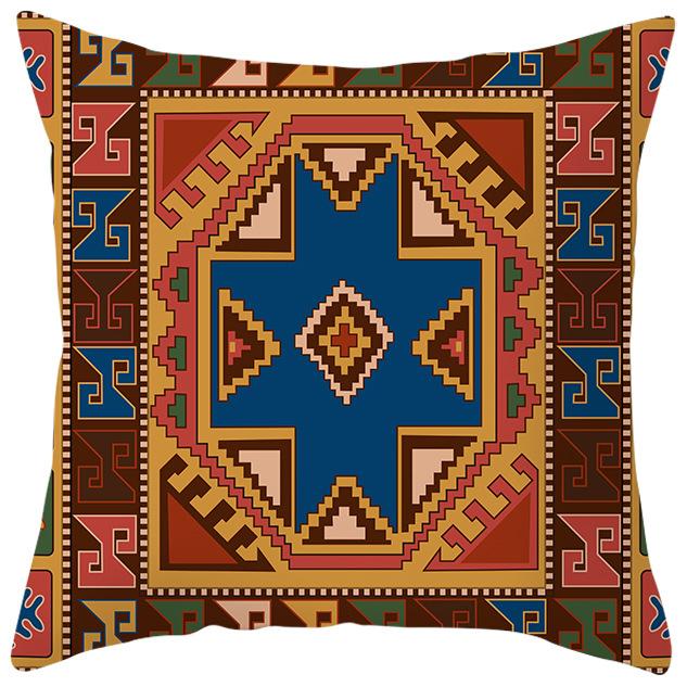 New Ethnic Style Pillow Cover Bohemian Color Geometric Pattern Peach Leather Velvet Retro Pillow Cushion Cover