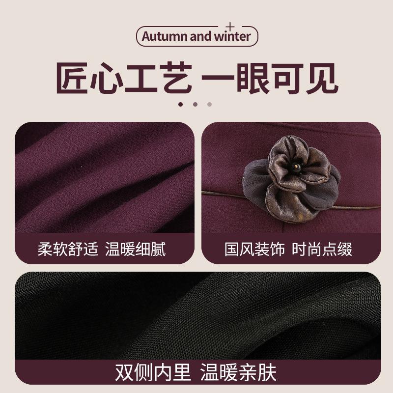 Autumn and Winter Women's Hats Fashion Flowers Elderly Pot Hat Thickened Warm Elderly Hat Mother Bucket Hat