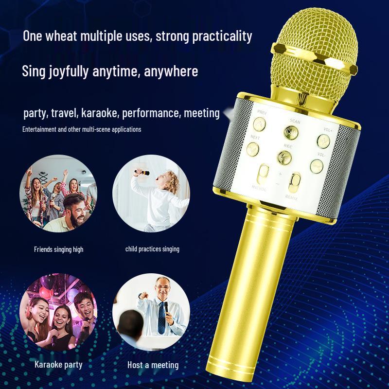 WS858 Wireless Bluetooth Karaoke Microphone: All-in-one Speaker & Singing Toy for Kids.