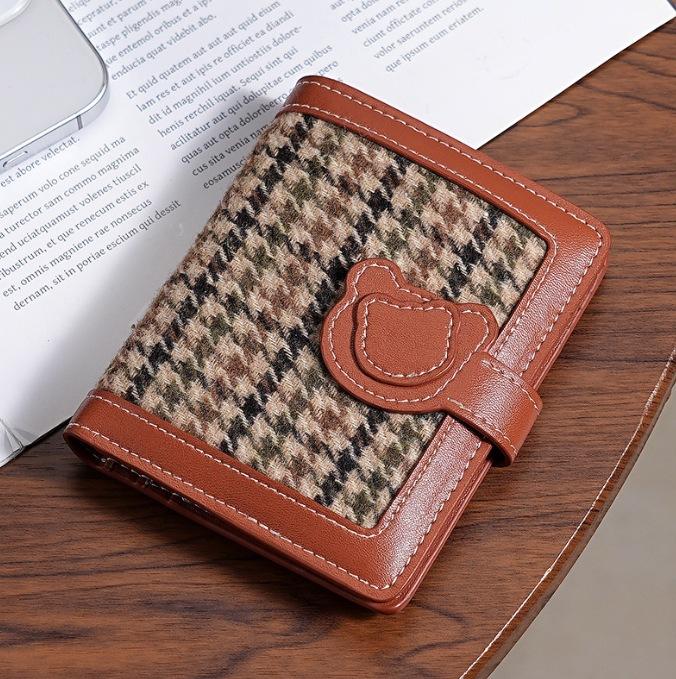 Cute Maoni Bear Wallet Autumn Checkered Short Lightweight Card Bag Fashionable Small Wallet Large Capacity for Women Card Bag