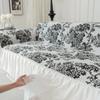 Two-seat Sofa Towel Lace Ruffles Sofa Cover Jacquard Chenille Slipcover for L Shaped Couch Armchair Loveseat Furniture Protector