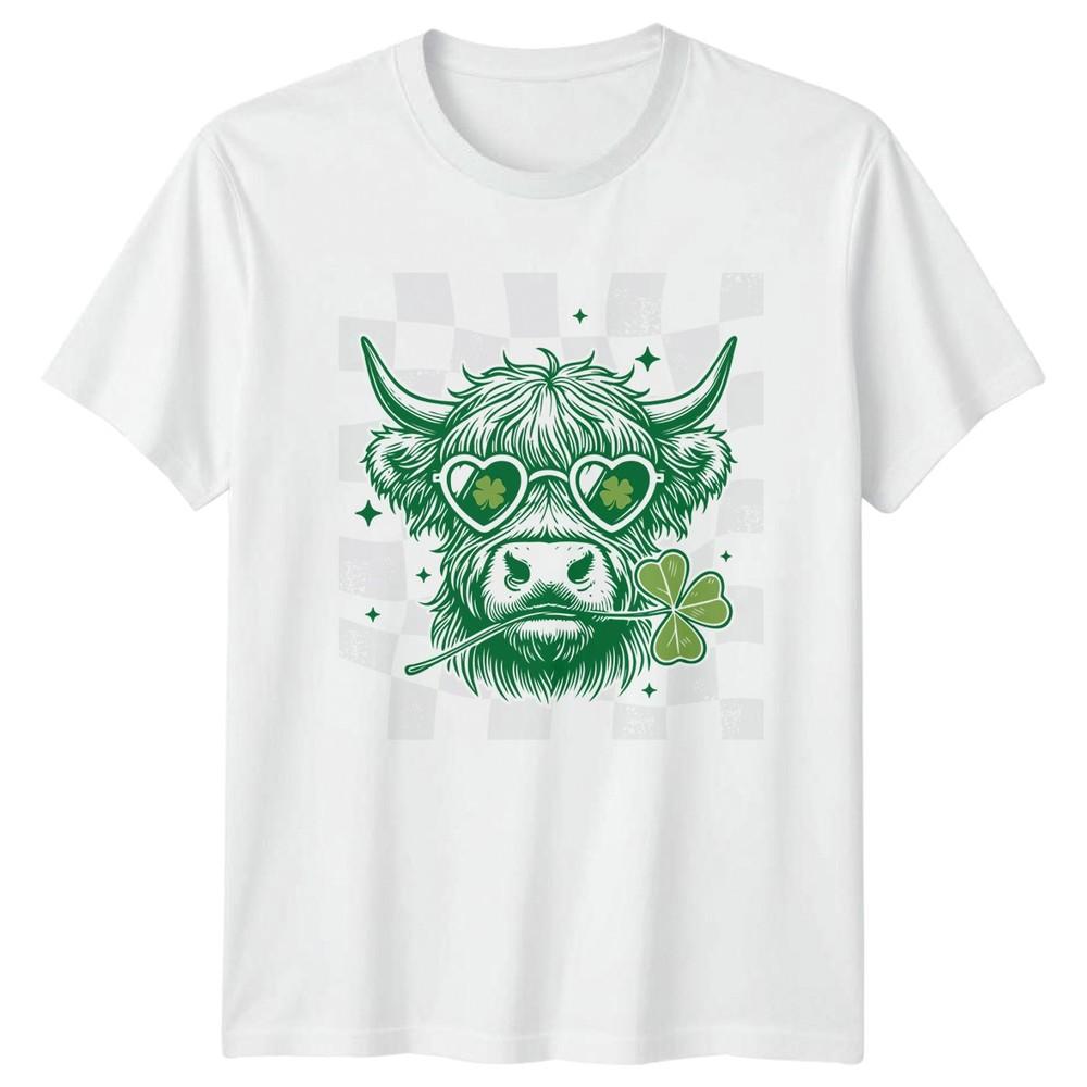 Highland Cow Lucky Clover St Patricks TShirt Highland Cattle St Patricks Day S