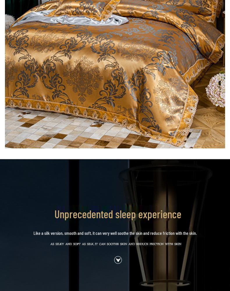 Luxury European Lace Trim Jacquard Silk Bedding Set