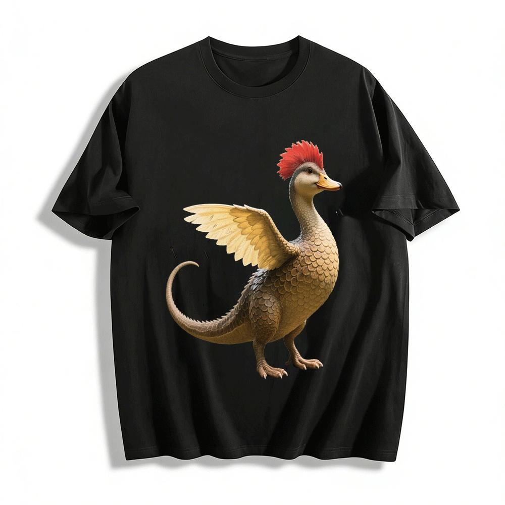 Vintage Duck-Billed Dragon Winged Beast Print Casual T-Shirt Pure cotton T-shirt XXS
