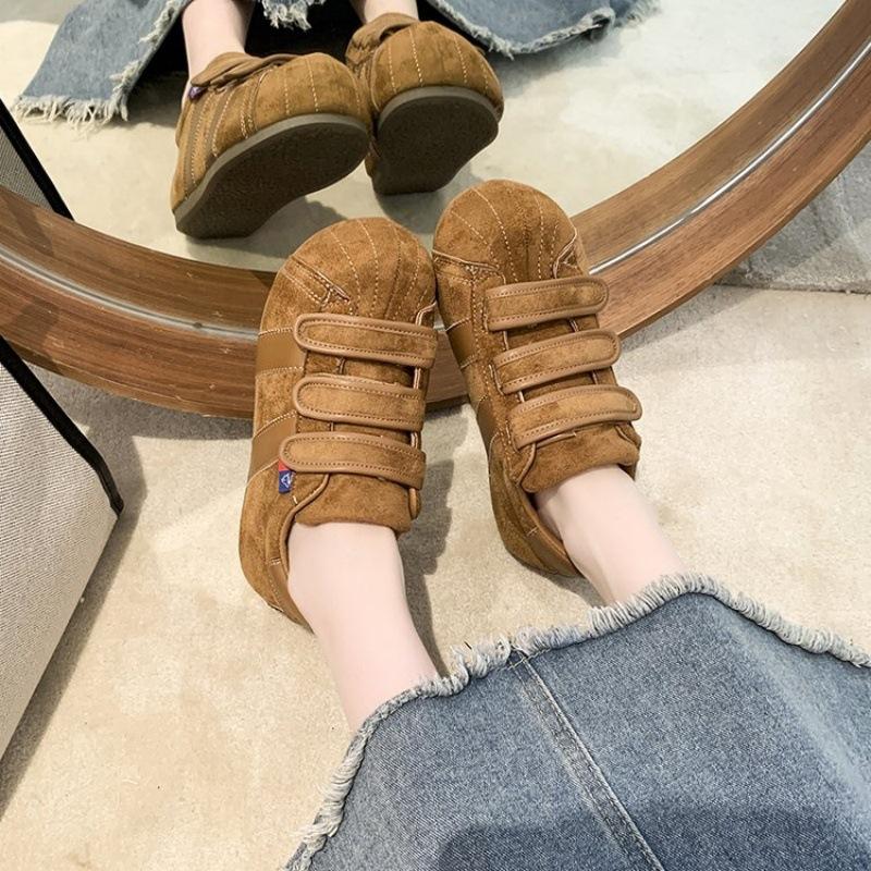 

Уродливо-милые туфли-хлебушки на липучках 2025 ранняя осень новинка ретро платформа нишевый дизайн универсальные повседневные спортивные туфли 40 верблюд