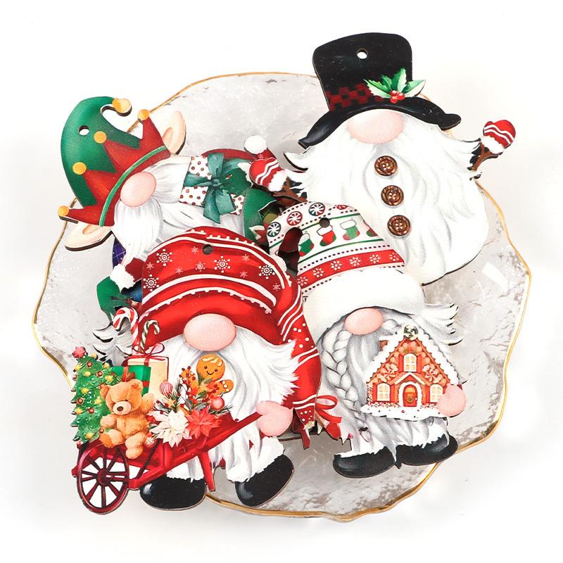 (12 Pcs/pack)Christmas Wooden Faceless Person Pendant Wooden Hanging Tag Painted Chip Children's Cartoon Holiday Decoration