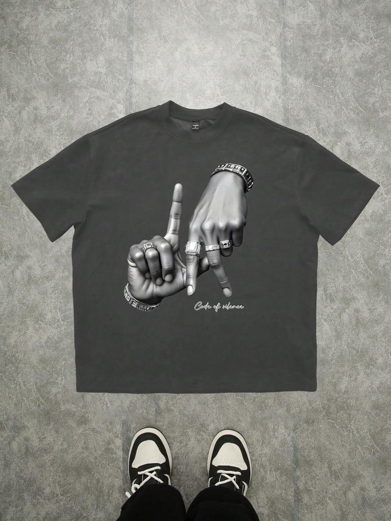2026 Summer New Style Unisexs Pure Cotton Tshirt with Simple Gesture Print Street Casual Fashion Comfortable and Soft