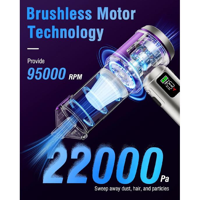 Handheld Car Vacuum Portable Cordless, 22000Pa High-Power Suction Hand held Vacuum Cleaner & Air Duster for Car Cleaning, Home, Office, Pet Hair |