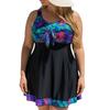 Damski Strój Kąpielowy Tankini Plus Size Z Nadrukiem i Wstawkami Z Spódniczką i Figami