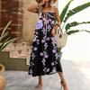 Damen ärmelloses Maxikleid mit floralem geometrischem Print, Spaghettiträger, lässiges Haus-Urlaubs-Kleid, leichtes Sommerkleid