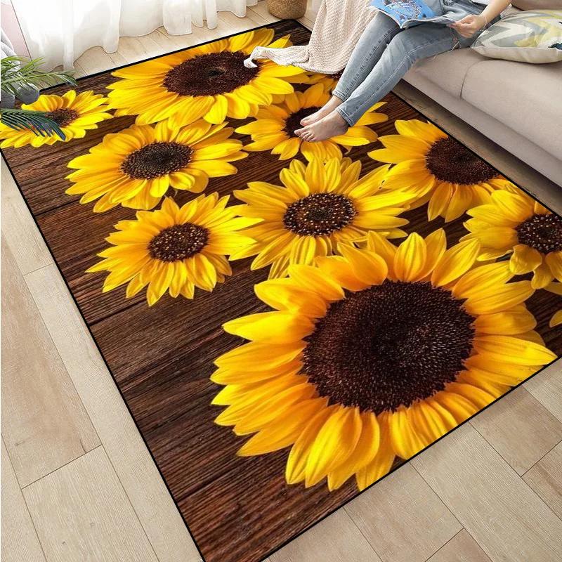 Rose Sunflower Daisy Peach Blossom Carpet Mat Colorful Flower Area Decorative Rugs for Room