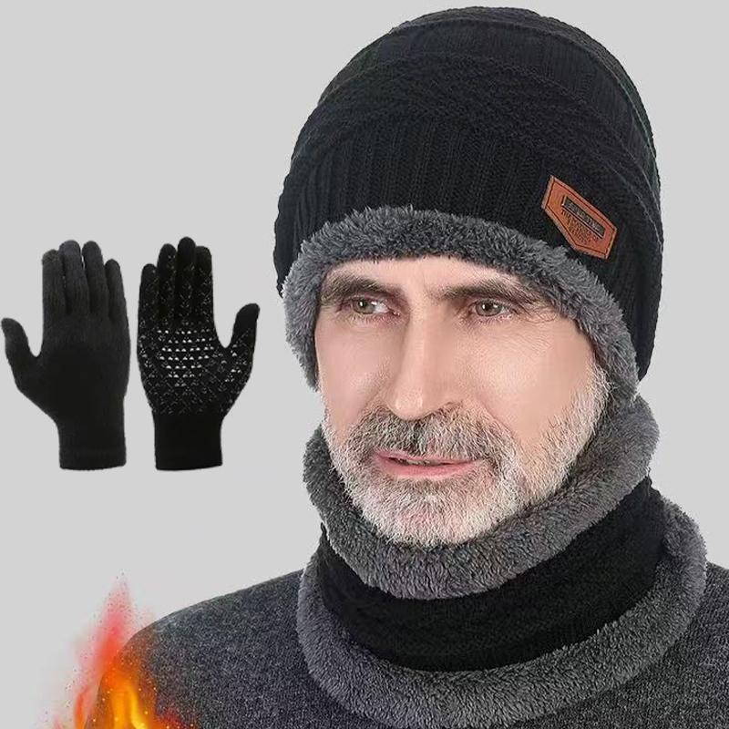2pcs+1 pair Winter Warm Velvet Hat Scarf Gloves Set Winter Hats Knit Cap Men And Women Velvet Hat Coral Fleece Scarf Outdoor Rid