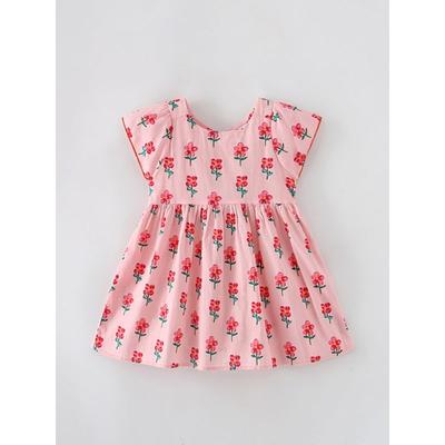 24-Year-Old Girl's Summer Pink Floral Baby Dress, Summer Princess Dress for 3-6 Year Old Children, Children's Dress