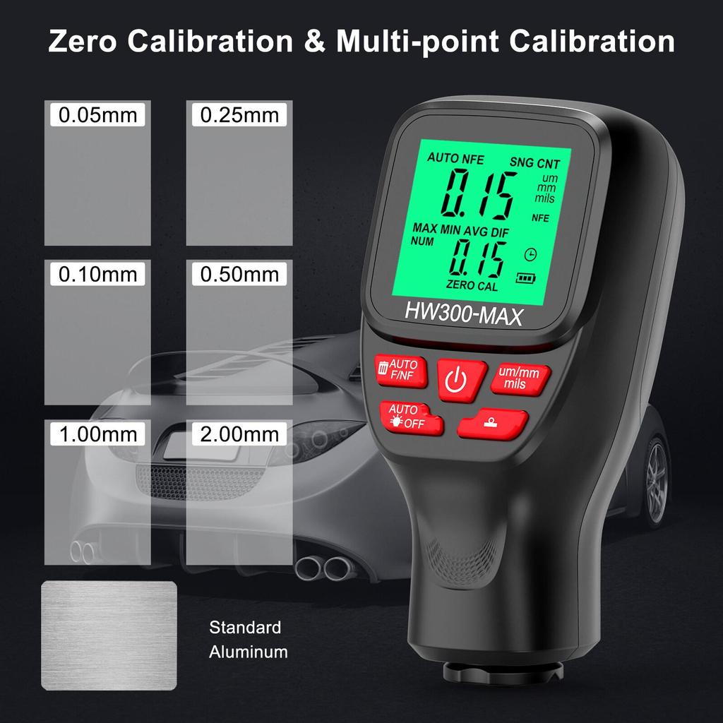 Car Paint Coating Thickness Gauge Car Paint Electroplate Metal Coating Thickness Tester Meter 0-2000um Fe/Nfe Coating Measurement