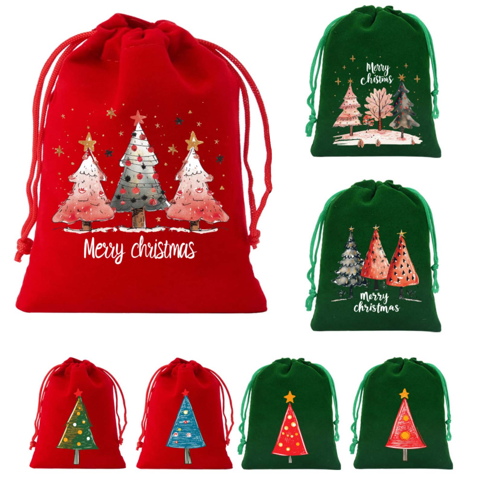 

Christmas Gift Bag Velvet Santa Pattern Large Size Drawstring Pouch Kids Present Storage Festive Christmas Decoration Accessory One Size