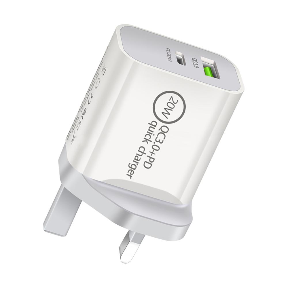 2 Ports Charger QC3.0 USB A Type C 20W PD Charging Adapter EU USA UK AUS Plug Power Supply Dock for iPhone Samung Phone Tablet