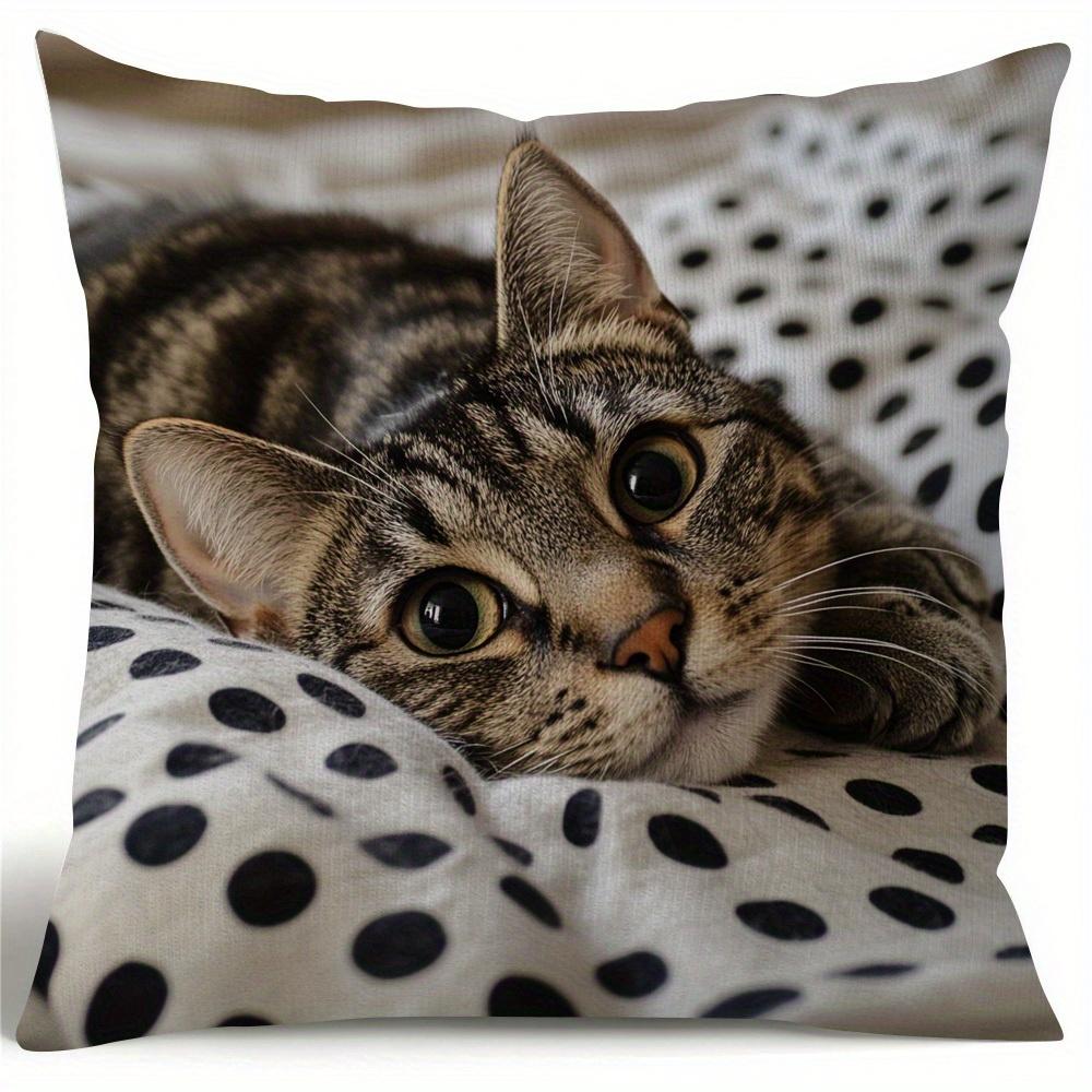 Pandara Jewelry Unisex 1Pc Lying Tabby Cat Themed Printed Throw Pillow Cover, Suitable For Sofa, Bedroom, Living Room, A Healing Gift For Cat Lovers.
