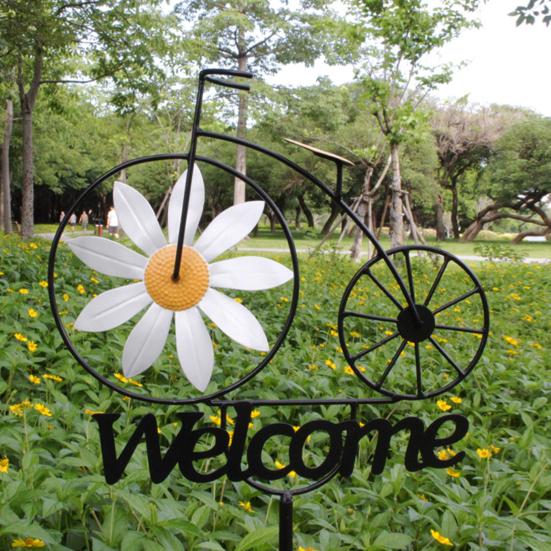 Daisy Bicycle Wind Spinner 47" Tall Bicycle Kinetic Wind Sculpture Garden Stake Welcome Sign for Outdoor Patio Lawn Backyard Decoration