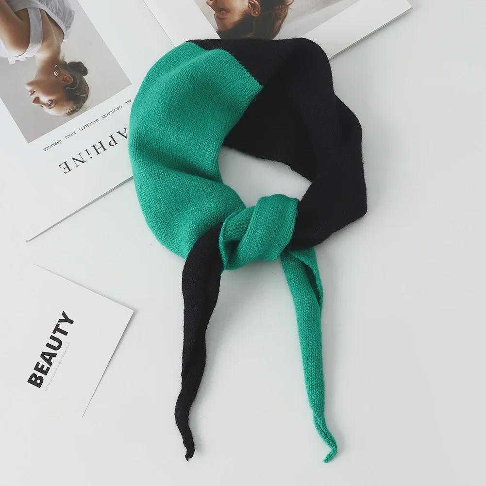 2024 Herbst/Winter Damen Koreanischer Stil Gestrickter Dreiecksschal - Farbblockiert, Warm, Allround-Schal