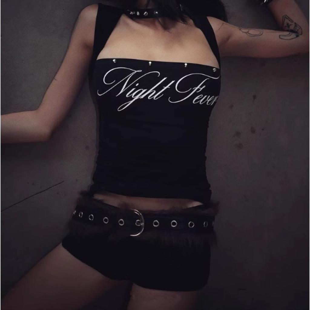 2KWEIRD Y2k Harajuku Letter Print Punk Vest Casual Trash Gothic Crop Top Street Wear Hip-hop Sleeveless Retro Vest Fashionable 2000s Top