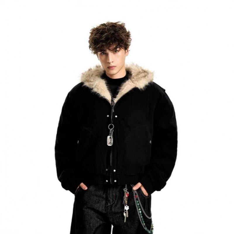 American Style Fleece Lined Thickened Cotton Jacket Loose Fit Winter Workwear Couple Coat