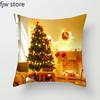 Christmas Decor Pillow Cover  Tree Gift Fireplace Print Throw   New Year Home  Sofa Cushion