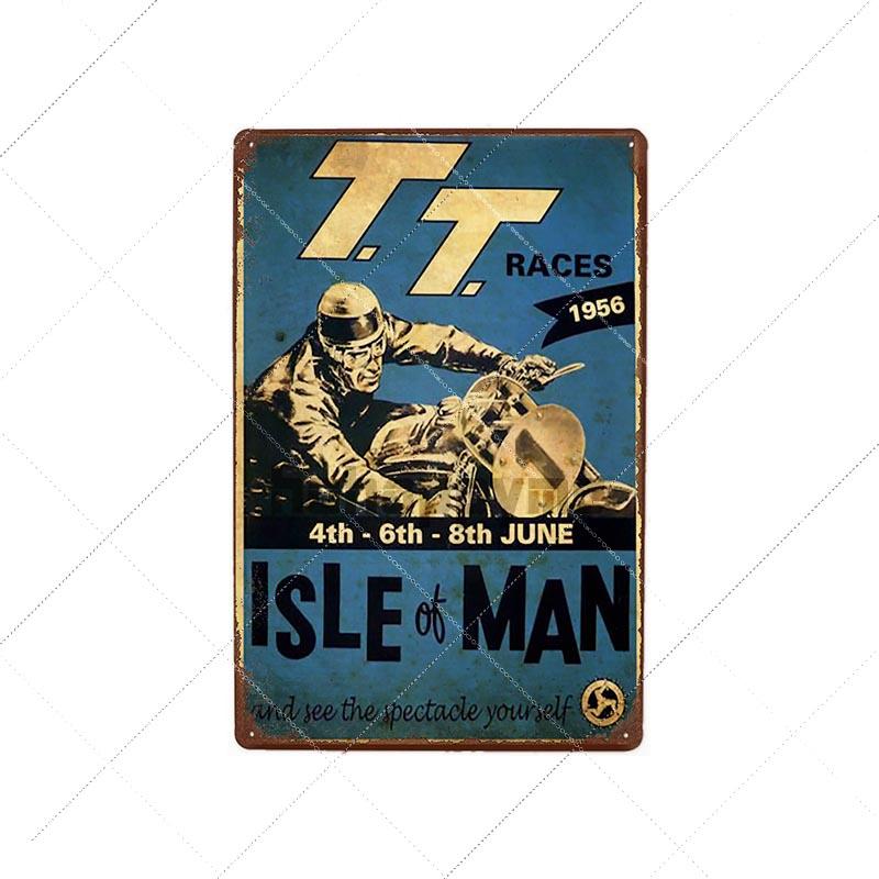 DORA Segno in Latta TT Isle Of Man Poster Metallico Retro Vintage Segni in Latta Gare di Motociclette Targhetta Piatto da Parete Pub Bar Garage Decorazione Casa xcm