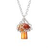 Handmade Silver Mesh Pocket Crystal Tiger Stone Agate Small Mushroom Pendant Necklace Jewelry N697