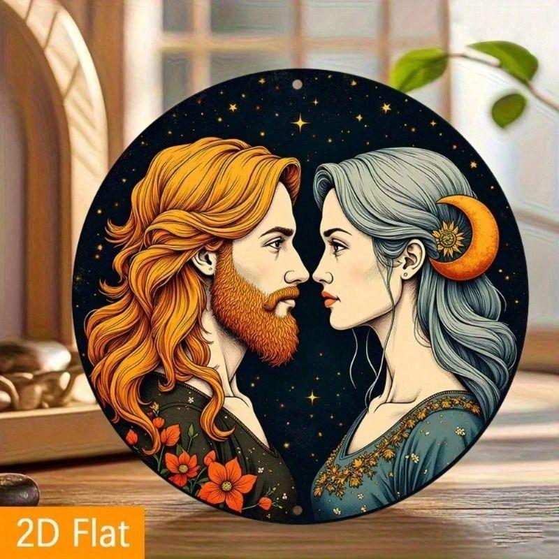 

Metal Wall Art Couples Silhouette Crescent Moon Starry Night Bedroom Decor