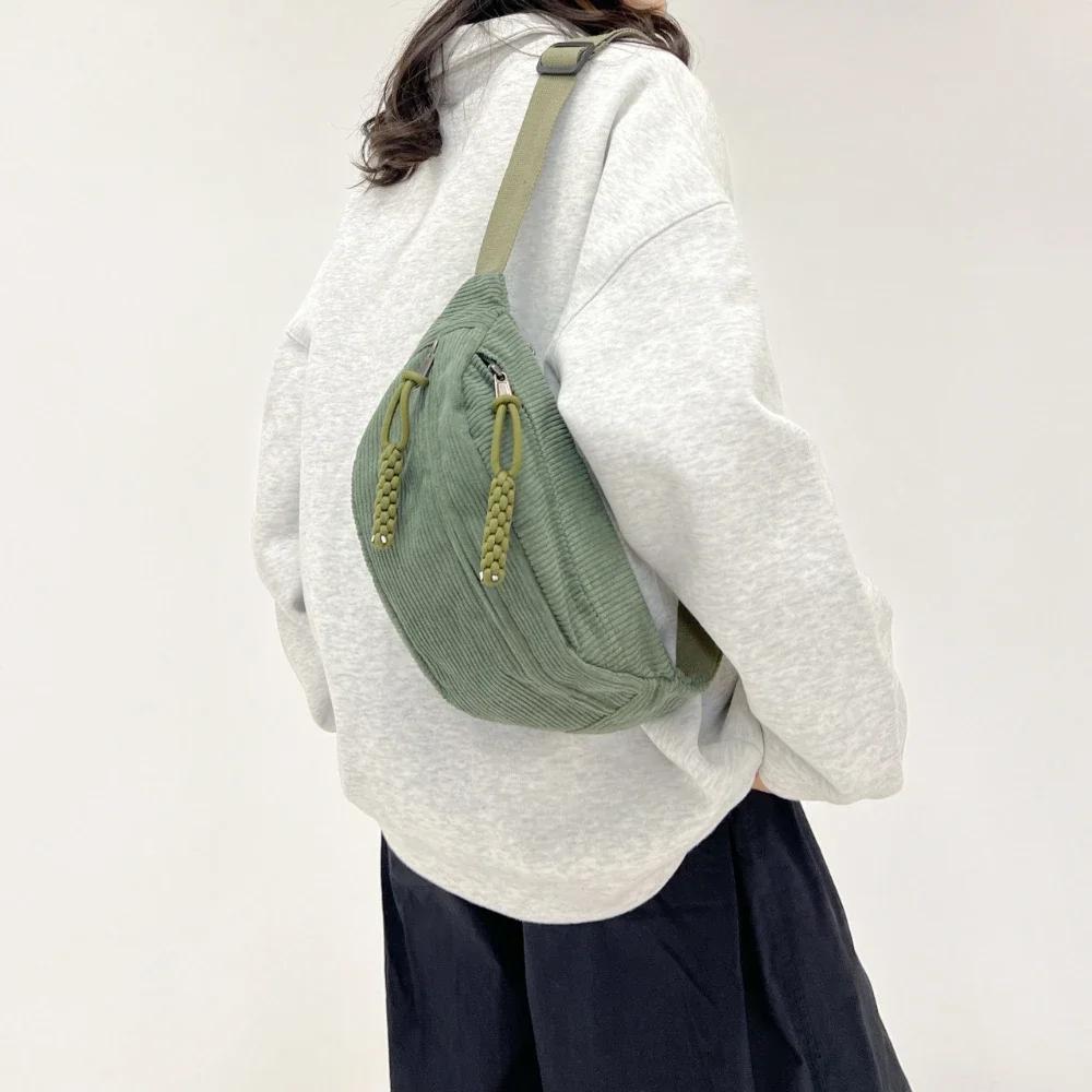 Women Waist Pack Large Capacity Corduroy Fanny Pack Street Style Chest Bag Fashi Shoulder Crossbody Bags Casual Waist Belt Bag
