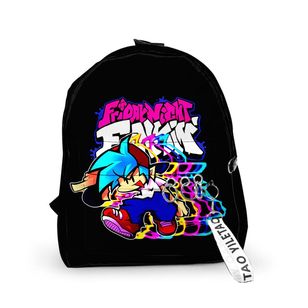 Sacs à dos Classiques Populaires Friday Night Funkin pour Garçons/Filles Sac d'école 3D Imprimé Porte-clés Oxford Imperméable Petits Sacs à dos