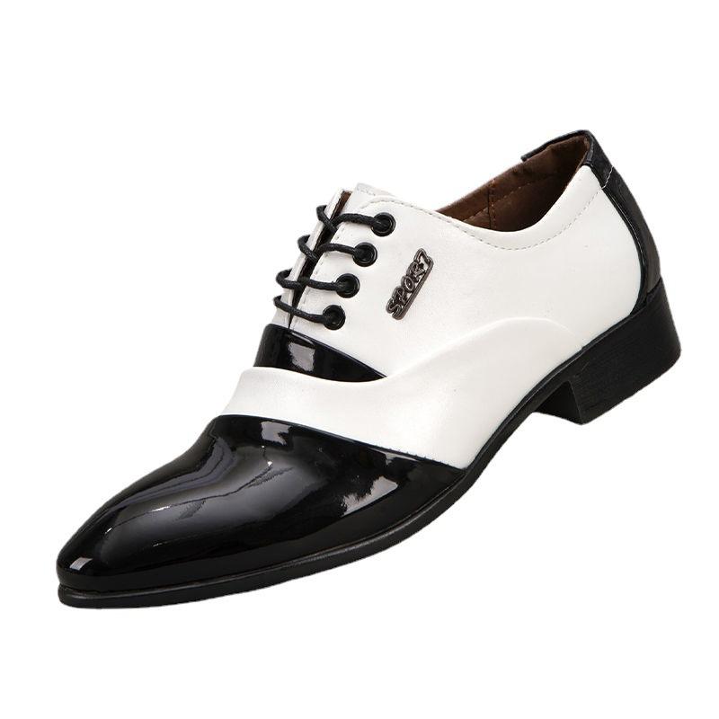 Black and White Business Formal Wear Men's Shoes New Men's Performance Shoes Pointed Leather Shoes Fashion Men's Wedding Shoes