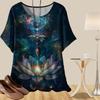 Damen Vielseitiges Lässiges Lockeres Frühlingshemd Damen Kurzarm Verträumter Lotus Vintage Muster Bedruckte Oberteile