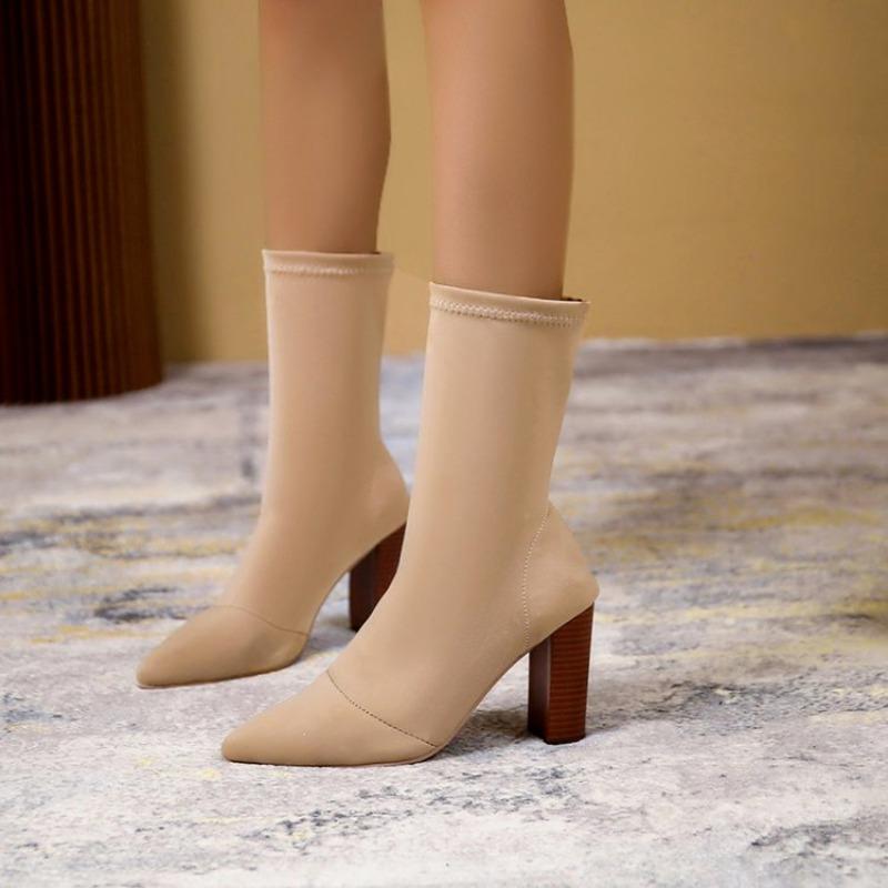 Fashion Pointed Toe Half High Sock Boots for Women Very High Heel Elastic Mid Calf Shoes Woman Spring Autumn Fashion 2025 Footwear Sale