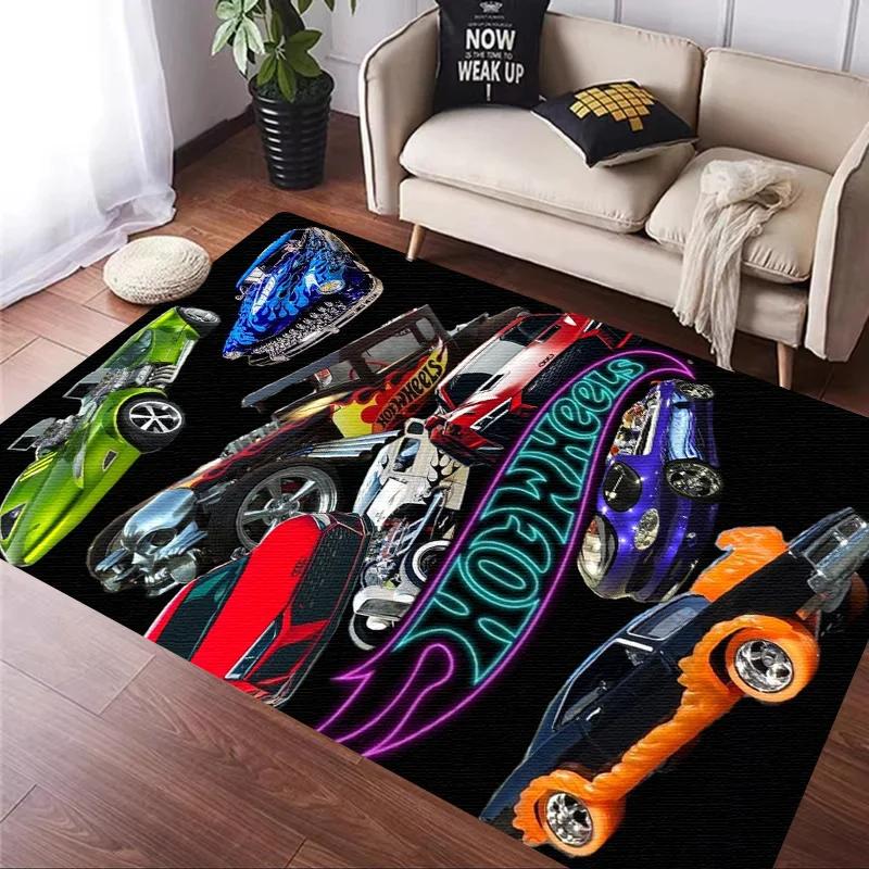 H-Hot Wheels-Themed Large Carpet Mat for Bedroom and Living Room Decor Stylish Area Rug Long Hallway Entryway Doormat Durable