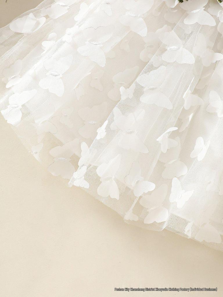 Bezrukávové šaty pre batoľatá dievčatá s kvetinovým patchworkom, sieťovanou sukňou s motýľmi a čelenkou