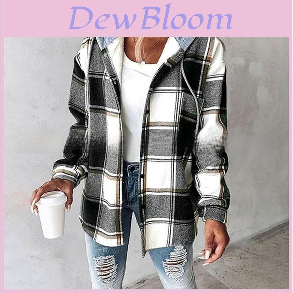 Womens Plaid Check Pattern Blend Coat With Hood For Casual Office Wear Spring
