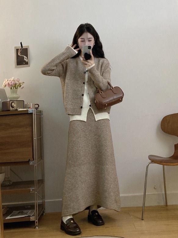 Women's Trendy Knit Two-Piece Skirt Set for Autumn/Winter – Stylish & Casual