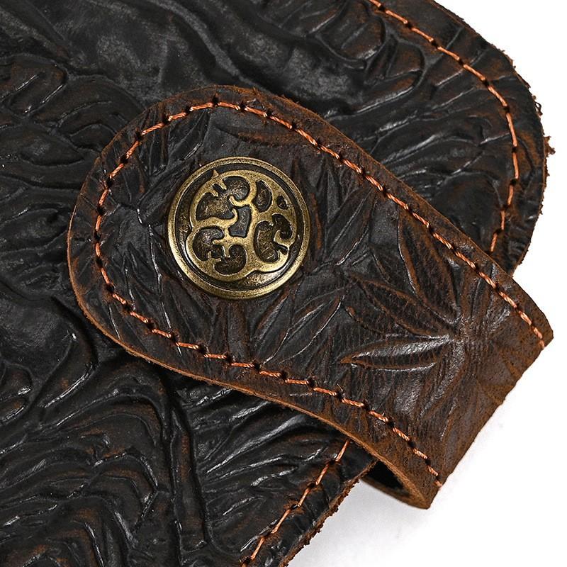 Men's Crazy Horse Leather Wallet Genuine Long Iron Chain Anti Theft Handbag RFID Demagnetization Zero