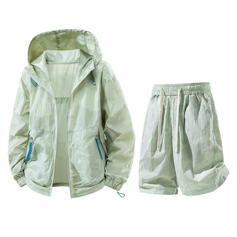 2026 Men's Summer Sun Protection Sports Set: Hooded Jacket & Shorts