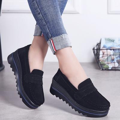 Scarpe da Donna con Zeppa e Plateau Moda Confortevoli Aumento Casual Slip-on Mocassini da Donna Primavera Vera Pelle Scarpe Traspiranti