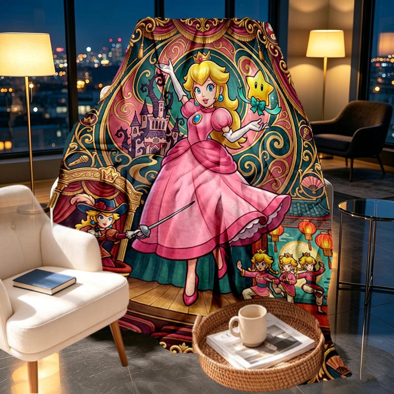 Princess Peach Toadstool Print Blanket - Soft & Comfortable, for Bedroom, Travel, Sofa, Home Decoration - Birthday Christmas Gift for Friend