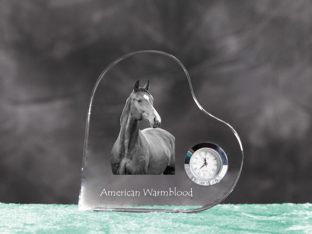 American Warmblood – Crystal clock with a picture of a horse, heart-shaped shelf clock | Art-Dog