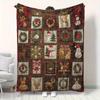 Christmas Patchwork Blanket - Soft Flannel All-Season Red Tartan Throw with Snowman, Reindeer Cozy Bedspread, Sofa Cover Blanket